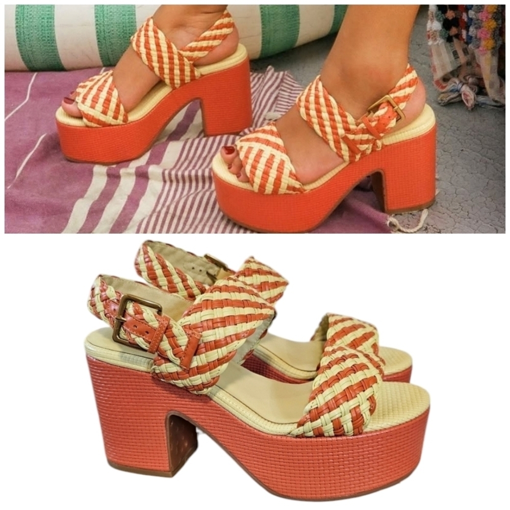 Charlotte Stone Orange and Cream Woven Platform Sandals